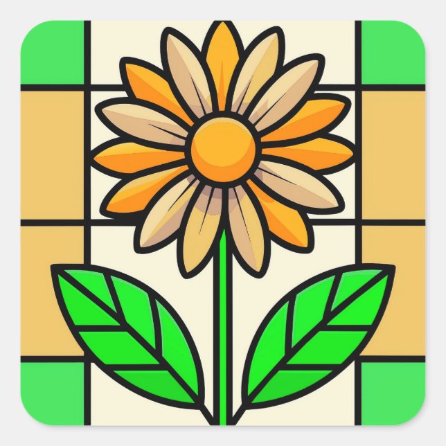Stained Glass Flower Square Sticker (Front)