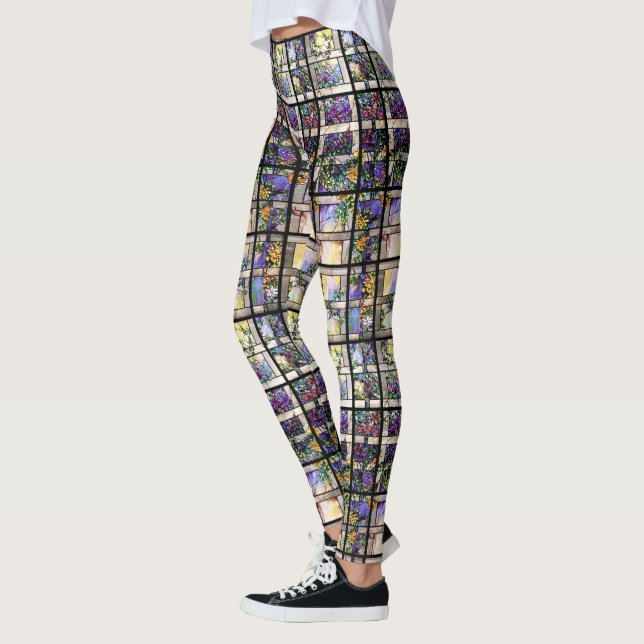 Stained Glass Flowers All Over Print Leggings (Left)