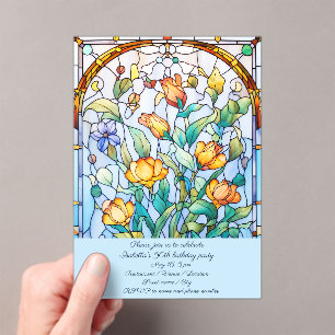 Stained Glass Flowers Birthday Party Acrylic Invitations