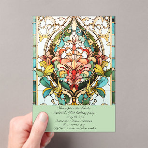 Stained Glass Flowers Birthday Party Acrylic Invitations