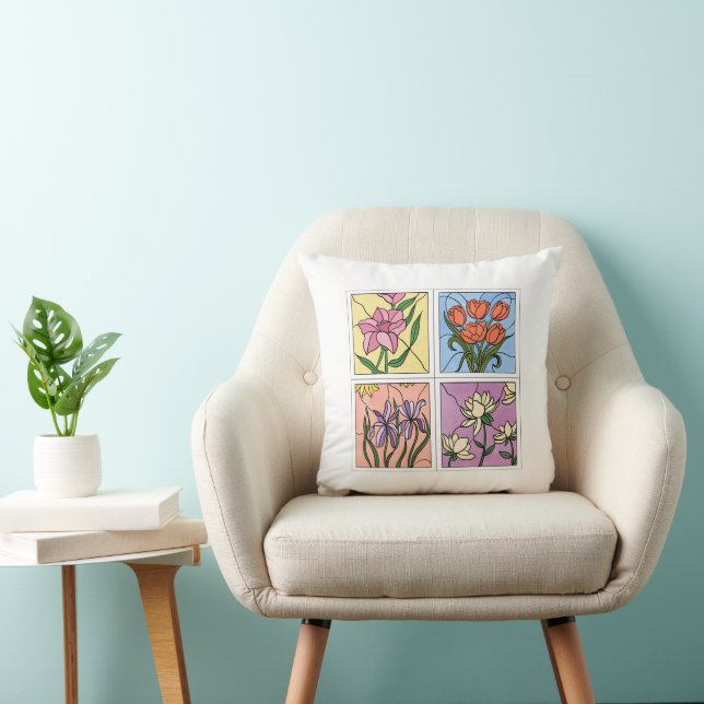 Stained Glass Flowers Cushion (Chair)
