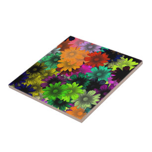 Stained glass flowers tile