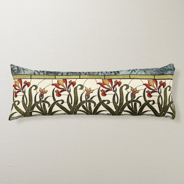 Stained Glass Flowers with Tan Border Body Cushion (Front)