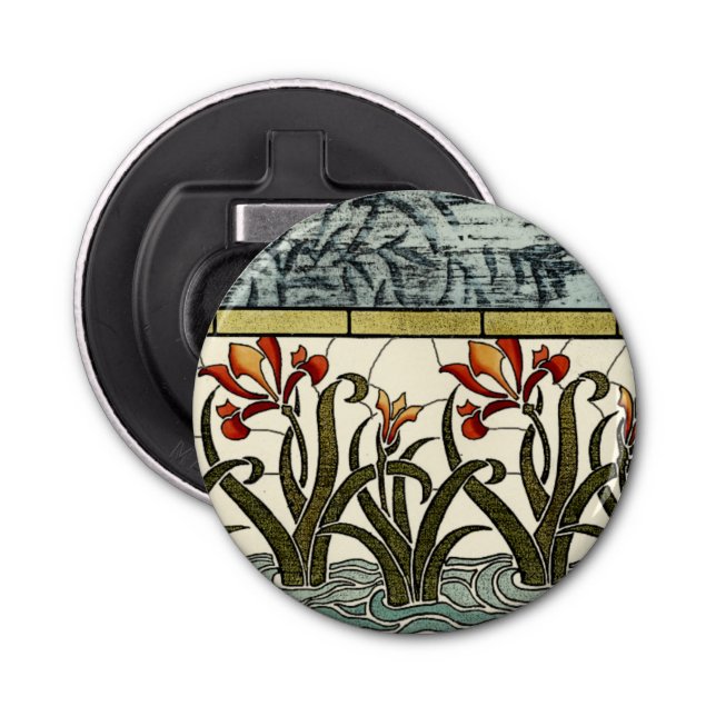 Stained Glass Flowers with Tan Border Bottle Opener (Front)