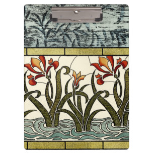 Stained Glass Flowers with Tan Border Clipboard