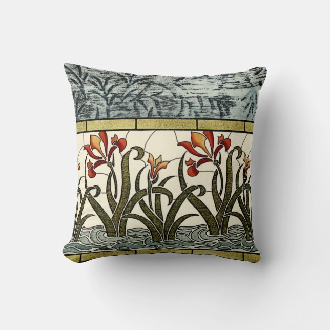 Stained Glass Flowers with Tan Border Cushion (Front)