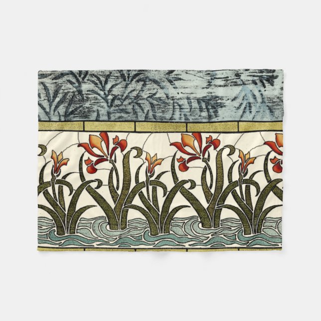 Stained Glass Flowers with Tan Border Fleece Blanket (Front (Horizontal))