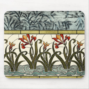 Stained Glass Flowers with Tan Border Mouse Mat