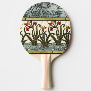 Stained Glass Flowers with Tan Border Ping Pong Paddle