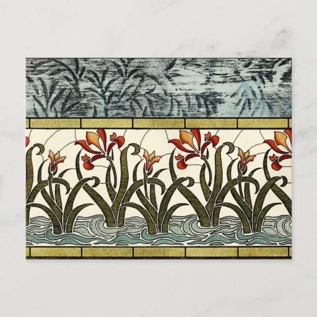 Stained Glass Flowers with Tan Border Postcard (Front)