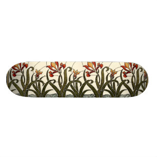 Stained Glass Flowers with Tan Border Skateboard