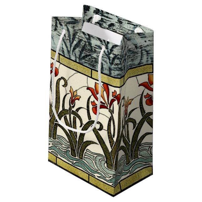 Stained Glass Flowers with Tan Border Small Gift Bag (Back Angled)