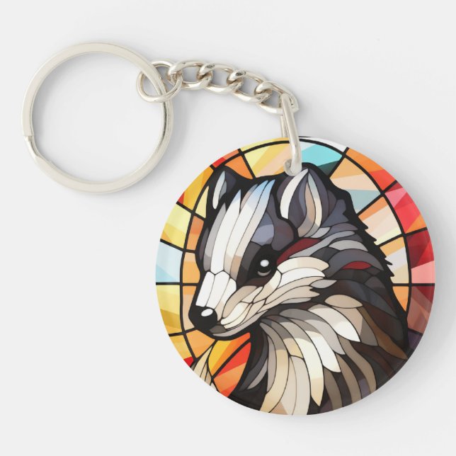 Stained Glass Forest Friend Skunk Key Ring (Front)