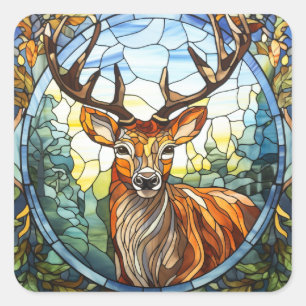 Stained Glass Forest Friend Stag Deer Square Sticker