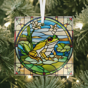 Stained Glass Frog Printed on Ornament