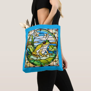 Stained Glass Frog Printed on Tote Bag