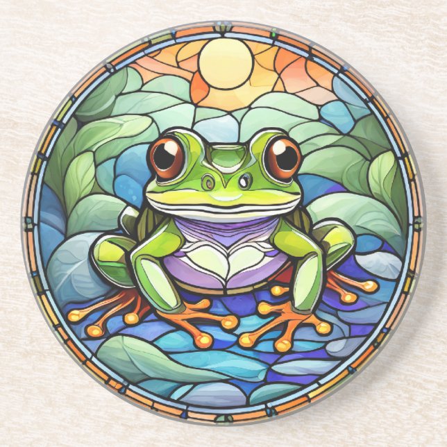 Stained Glass Frog Sandstone Coaster (Front)
