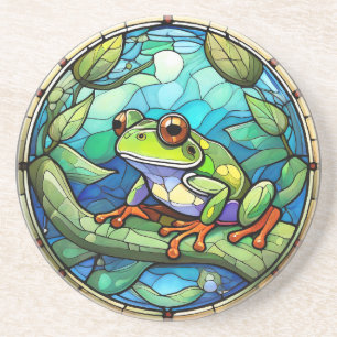 Stained Glass Frog Sandstone Coaster