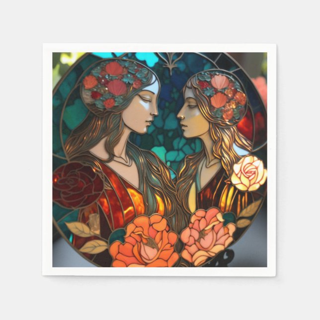 Stained Glass Gemini Zodiac Napkin (Front)