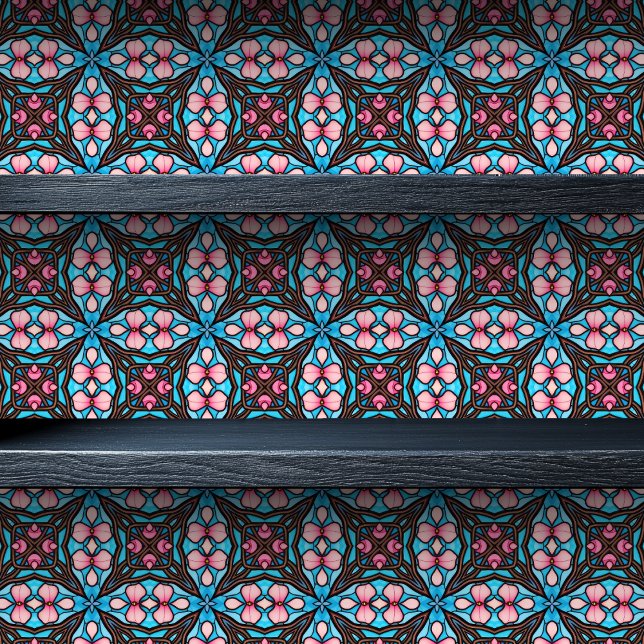 Stained Glass Geometric Floral Small Print Wallpaper (Stained Glass Geometric Floral Small Print Wallpaper on a shelf)