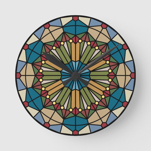 stained glass geometric pattern design modern round clock (Front)