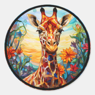 Stained Glass Giraffe Digital Art Classic Round Sticker