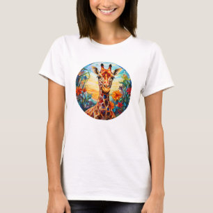 Stained Glass Giraffe Digital Art T-Shirt