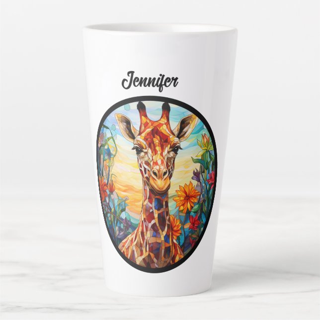 Stained Glass Giraffe Personalised Latte Mug (Front)