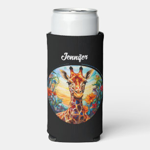 Stained Glass Giraffe Personalised Seltzer Can Cooler