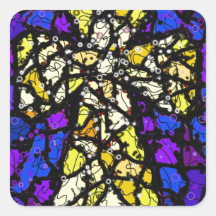 Stained glass gold Cross Square Sticker