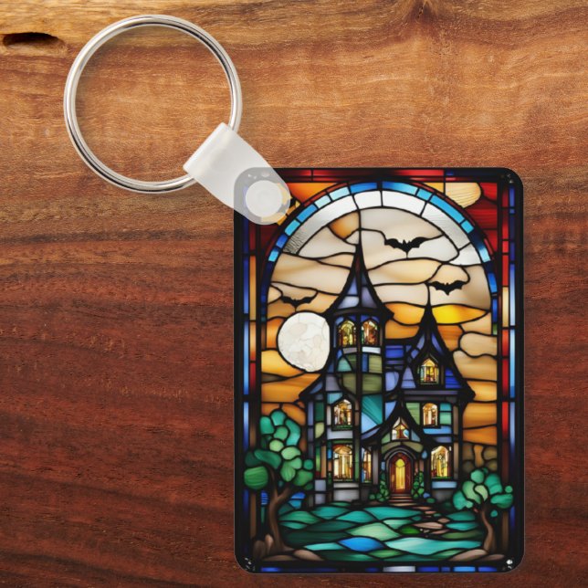 Stained Glass Gothic Home Key Ring (Front)