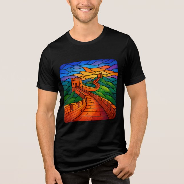 Stained Glass Great Wall of China T-Shirt Tri-Blend Shirt (Front)