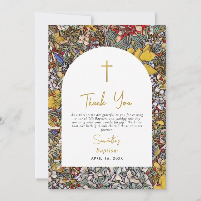 Stained Glass Greek Orthodox Christening Baptism Thank You Card (Front)