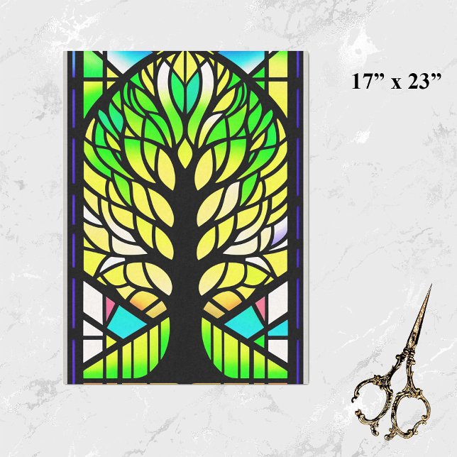 Stained Glass Green Tree Artwork Large Tissue Paper (Creator Uploaded)
