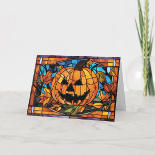 Stained Glass Halloween Scary Pumpkin Holiday Card