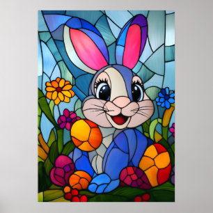 Stained Glass Happy Easter Bunny Wall Art