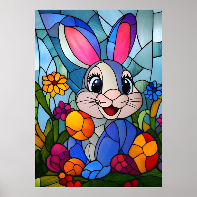 Stained Glass Happy Easter Bunny Wall Art (Front)