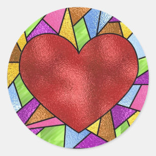 Stained Glass Heart Classic Round Sticker