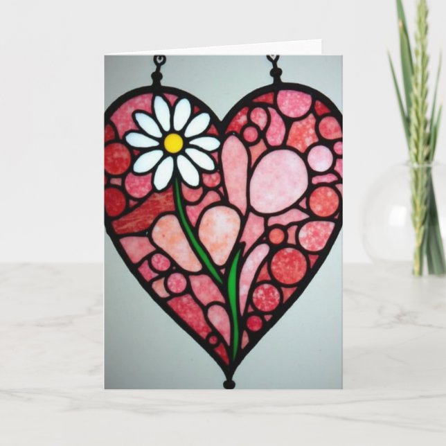 Stained Glass Heart Daisy Card (Front)