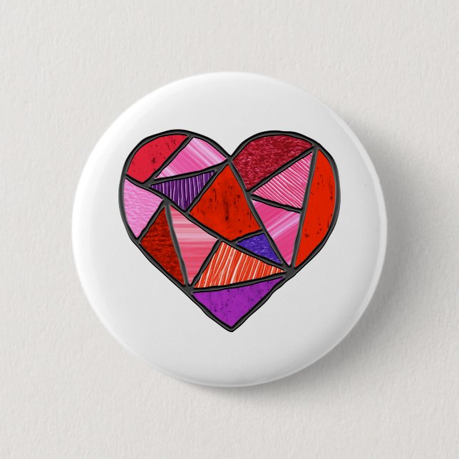 Stained glass heart design mosaic suncatcher love 6 cm round badge (Front)