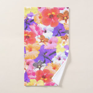 Stained Glass Hibiscus Flowers Collarge, Hand Towel