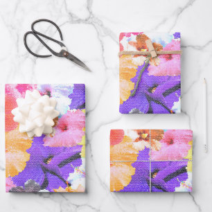 Stained Glass Hibiscus Flowers Collarge, Wrapping Paper Sheet