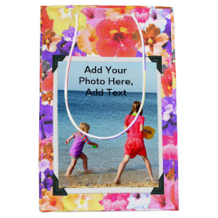 Stained Glass Hibiscus Flowers, Photo Frame Medium Gift Bag