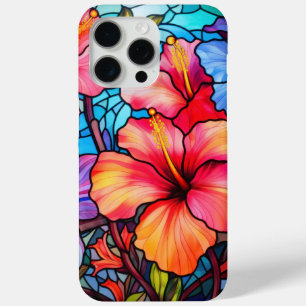 Stained Glass Hibiscus Flowers – Tropical Floral iPhone 15 Pro Max Case