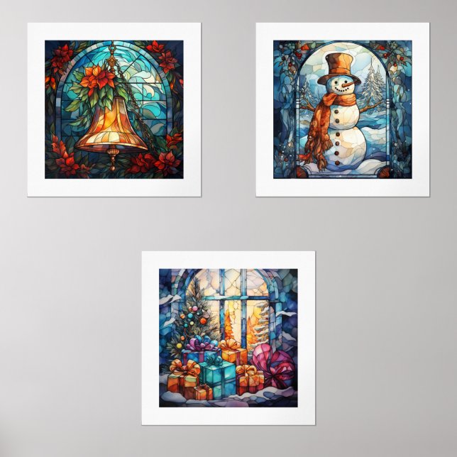 Stained Glass Holiday Scenes Print Set (Front)