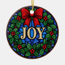 Stained Glass Holly Wreath JOY