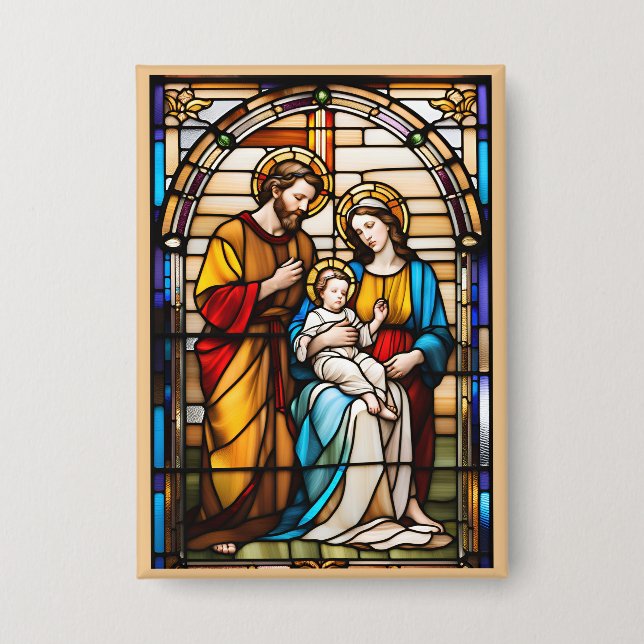 Stained Glass Holy Family Button Wearable Devotion (Front)