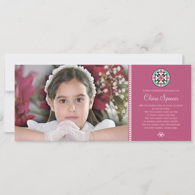 Stained Glass Holy First Communion Photo Keepsake Card (Front)