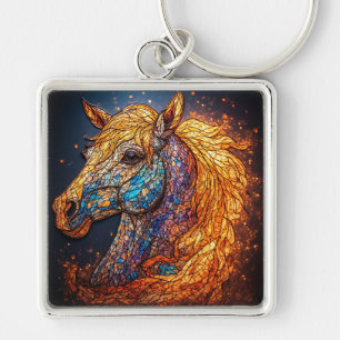 Stained Glass Horse Design Key Ring