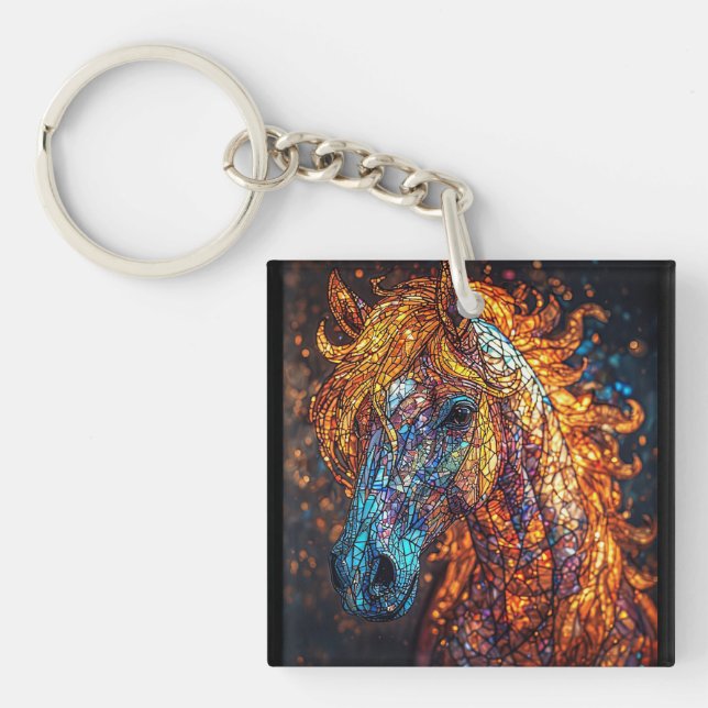 Stained Glass Horse Design Key Ring (Front)